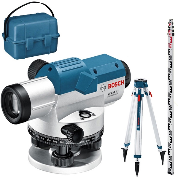 imagine Bosch - GOL 20G + BT160 + GR500 - Nivela optica, 60 m, 20X, +/-15 grade, trepied, mira, valiza plastic