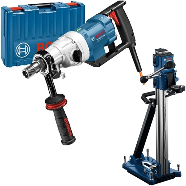 imagine Bosch - GDB 180 WE + PRO GCR 180 - Masina de carotat, 2000 W, 180 mm, gaurire umeda, valiza plastic + Suport de gaurit