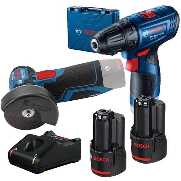 Bosch - GSR 120-LI + GWS 12V-76 + 1600A019R8 - Masina de gaurit si insurubat, 12 V, 30 Nm, valiza plastic + GWS 12V-76 - Polizor unghiular, 12 V, 76 mm + Set 2 acumulatori si incarcator, Li-Ion, 12 V, 2 Ah Bosch - GSR 120-LI + GWS 12V-76 + 1600A019R8 - Masina de gaurit si insurubat, 12 V, 30 Nm, valiza plastic + GWS 12V-76 - Polizor unghiular, 12 V, 76 mm + Set 2 acumulatori si incarcator, Li-Ion, 12 V, 2 Ah
