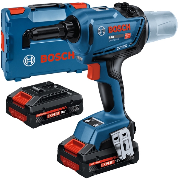 imagine Bosch - PRO GRG18V-16 - Masina pentru nituri cu 2 acumulatori, Li-Ion, 18 V, 4 Ah, 16000 N, valiza speciala