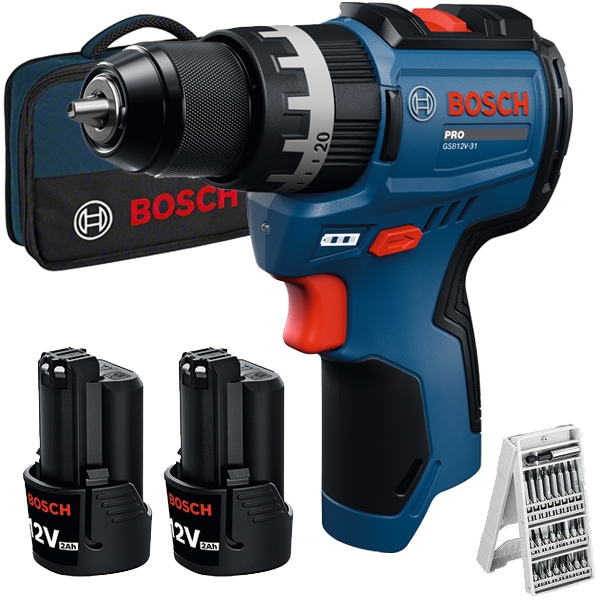 imagine Bosch - PRO GSB12V-31 - Masina de gaurit si insurubat cu percutie cu 2 acumulatori si incarcator, Li-Ion, 12 V, 2 Ah, 50 Nm, motor fara perii, led ilu