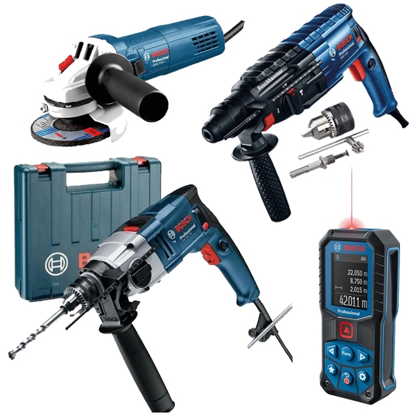 Bosch - Kit Renovare Apartament - Rotopercutor SDS-Plus, 790 W, 2.7 J + Masina de gaurit cu percutie, 800 W, 13 mm + Polizor unghiular cu fir, 750 W, 125 mm + Telemetru laser, 50 m Bosch - Kit Renovare Apartament - Rotopercutor SDS-Plus, 790 W, 2.7 J + Masina de gaurit cu percutie, 800 W, 13 mm + Polizor unghiular cu fir, 750 W, 125 mm + Telemetru laser, 50 m