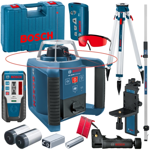 imagine Pachet Bosch - GRL 300 HV + LR 1 + WM 4 + RC1 + BT 170 HD + GR 240 - Nivela laser rotativa, 60 m, +/-0.1 mm/m, 150, 300, 600 rot/min, receptor, proiec