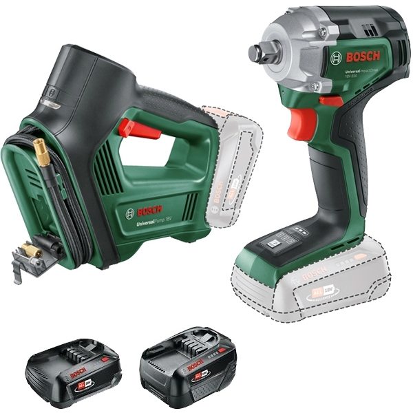 imagine Bosch - UniversalImpactDrive 18V-350 + UniversalPump 18V - Masina de insurubat cu impact, patrat 1/2 inch, 350 Nm + Pompa, 10 bar + Set 2 acumulatori 
