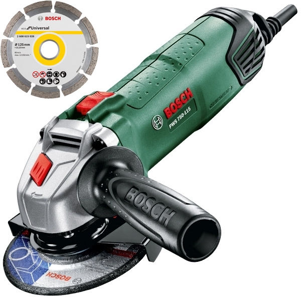 imagine Bosch - UniversalGrind 750-125 + ECO for Universal - Polizor unghiular cu fir, 750 W, 125 mm + Disc diamantat de taiere segmentat,  125x22.2x2 mm, tai
