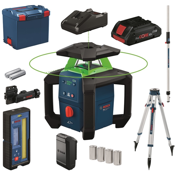 Bosch - GRL 18V-4-34 CVG - Nivela laser rotativa, - m, +/-0.1 mm/m, 600 rot/min, receptor, trepied, mira, proiectie verticala, valiza speciala