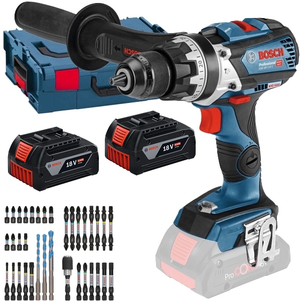 Bosch - GSB 18V-110 C - Masina de gaurit si insurubat cu percutie cu 2 acumulatori, Li-Ion, 18 V, 5 Ah, 110 Nm, motor fara perii, led iluminare, valiza speciala, accesorii Bosch - GSB 18V-110 C - Masina de gaurit si insurubat cu percutie cu 2 acumulatori, Li-Ion, 18 V, 5 Ah, 110 Nm, motor fara perii, led iluminare, valiza speciala, accesorii