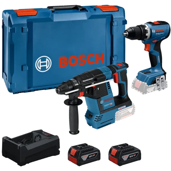 imagine Bosch - GSR 18V-65 + GBH 18V-26 - Masina de gaurit si insurubat, 65 Nm + Rotopercutor SDS-Plus, 2.6 J + Set 2 acumulatori si incarcator, Li-Ion, 18 V,