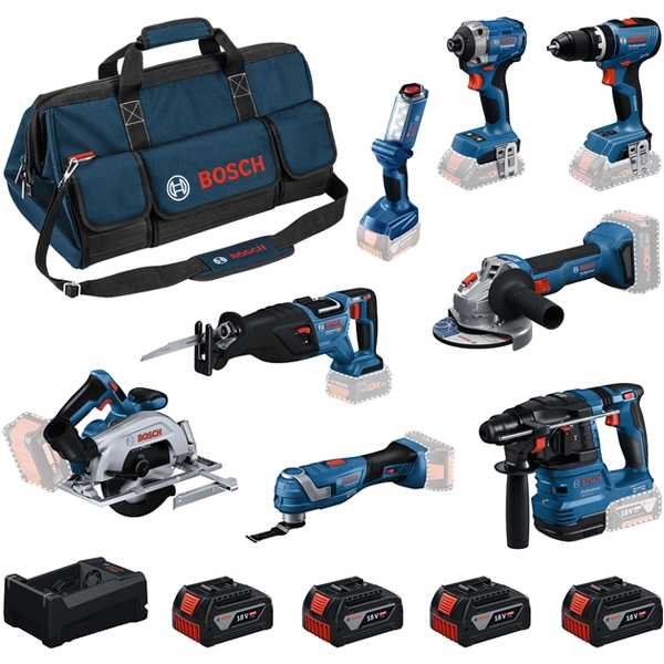 imagine Bosch - GSB 18V-65 + GDR 18V-215 + GBH 18V-22 + GWS 18V-8 + GKS 18V-57-2 + GSA 18V-28 + GOP 18V-34 + GLI 18V-300 - Masina de gaurit si insurubat cu pe