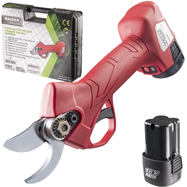 imagine Raider - RD-PSH02 - Foarfeca de gradina pentru crengi cu 2 acumulatori, Li-Ion, 16 V, 2 Ah, 25 mm