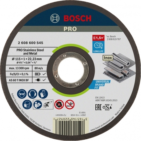 imagine Bosch - PRO Stainless Steel and Metal - Set discuri taiere inox, 115x22.2x1 mm, 10 buc