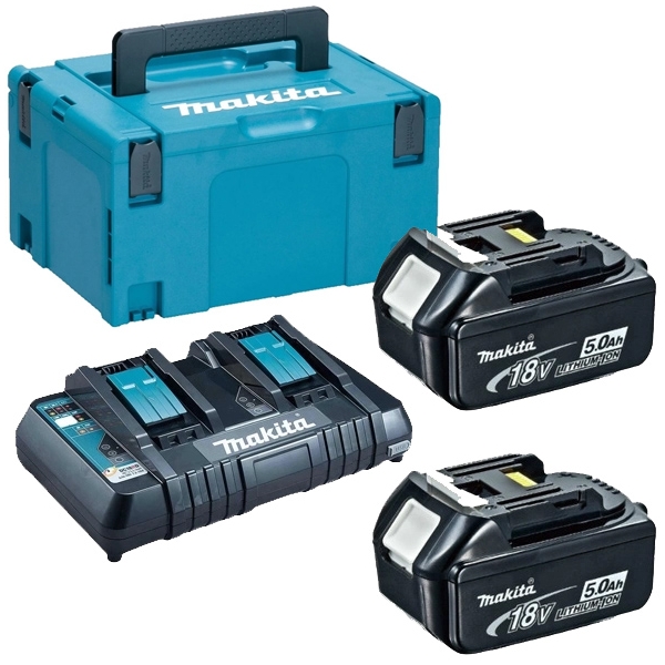 imagine Makita - 197629-2 - Set 2 acumulatori si incarcator, Li-Ion LXT, 18 V, 5 Ah, incarcare rapida, valiza speciala