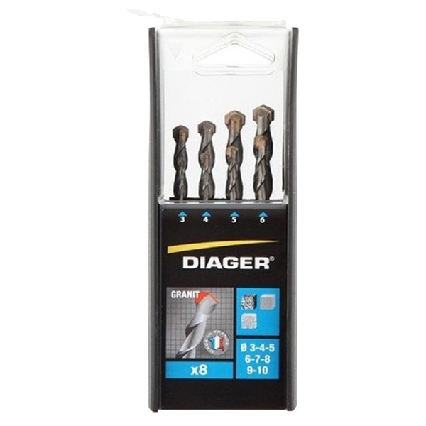 imagine Diager - 207B - Set 8 burghie de zidarie, 3-10  mm, tija cilindrica, granit