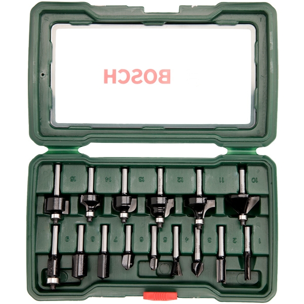 imagine Bosch - 2607019468 - Set cutite frezat, tija 6.35 mm, ambalaj plastic, 15 bucati