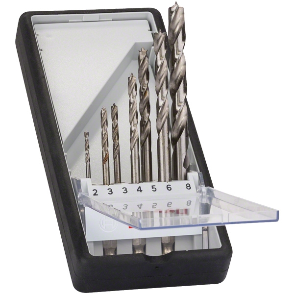 imagine Bosch - Robust Line - Set burghie lemn cu varf ascutit, 2-8  mm, tija cilindrica, 7 bucati