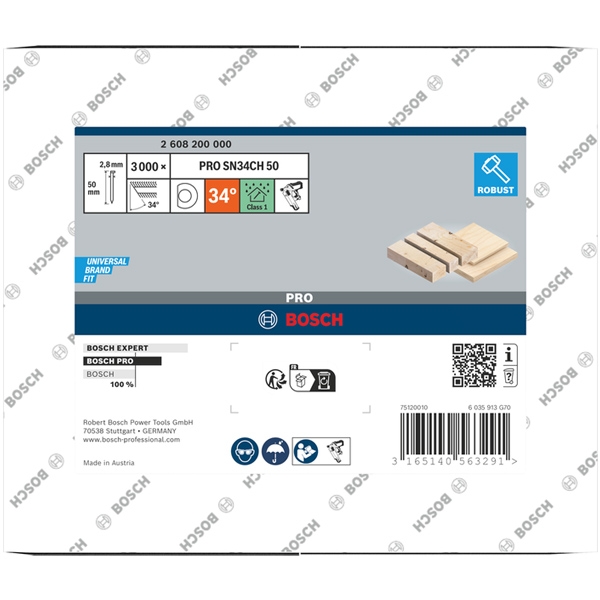 imagine Bosch - PRO SN34CH - Set cuie, cap D, inclinare 34 grade, 75 mm, GSN 90-34 DK, 3000 bucati