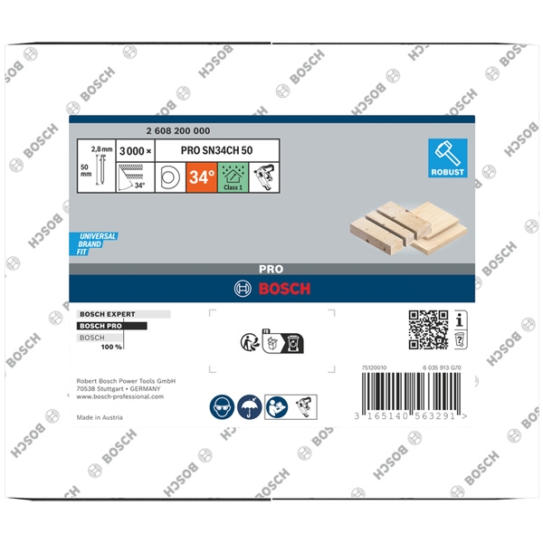 imagine Bosch - PRO SN34CH - Set cuie, cap D, inclinare 34 grade, 90 mm, GSN 90-34 DK, 2500 bucati