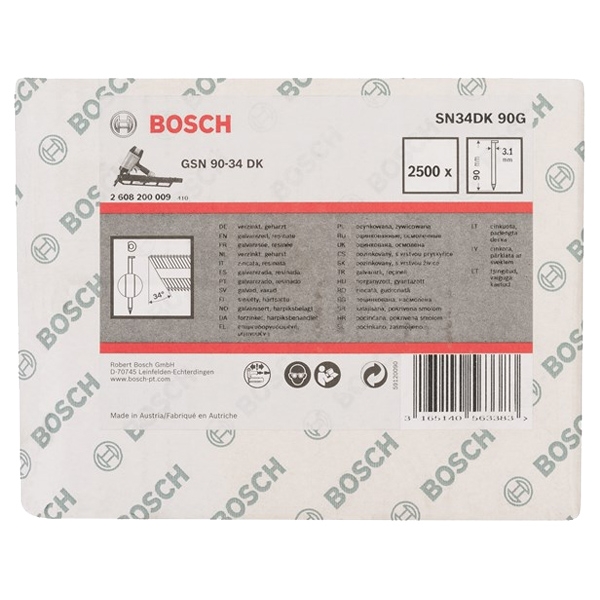 imagine Bosch - SN34DK 90G - Cuie masini pneumatice, cap D, inclinare 34 grade, 90 mm, GSN 90-34 DK, 2500 buc