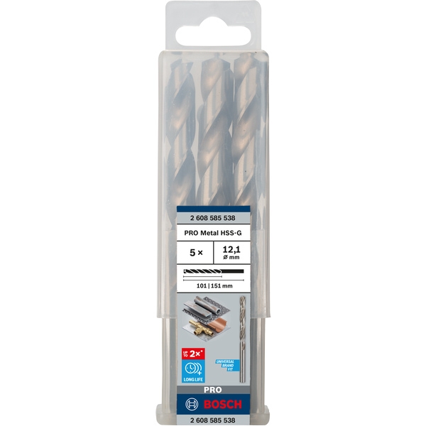 imagine Bosch - PRO Metal HSS-G - Set burghie metal, HSS-G, 12.1  mm, tija cilindrica, 5  bucati