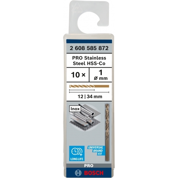 imagine Bosch - PRO Stainless Steel HSS-Co - Set burghie metal, HSS-CO, 1  mm, tija cilindrica, 10  bucati