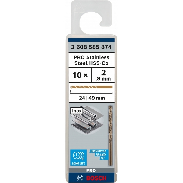 imagine Bosch - PRO Stainless Steel HSS-Co - Set burghie metal, HSS-CO, 2  mm, tija cilindrica, 10  bucati
