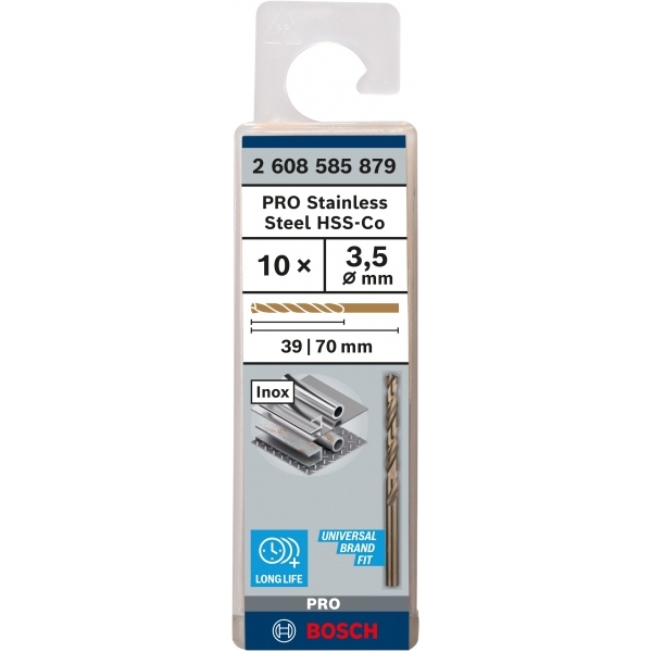 imagine Bosch - PRO Stainless Steel HSS-Co - Set burghie metal, HSS-CO, 3.5  mm, tija cilindrica, 10  bucati