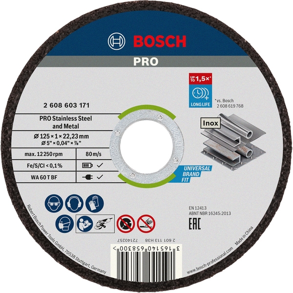 imagine Bosch - PRO Stainless Steel and Metal - Disc taiere inox si metal,  125x22.2x1 mm, 1 buc