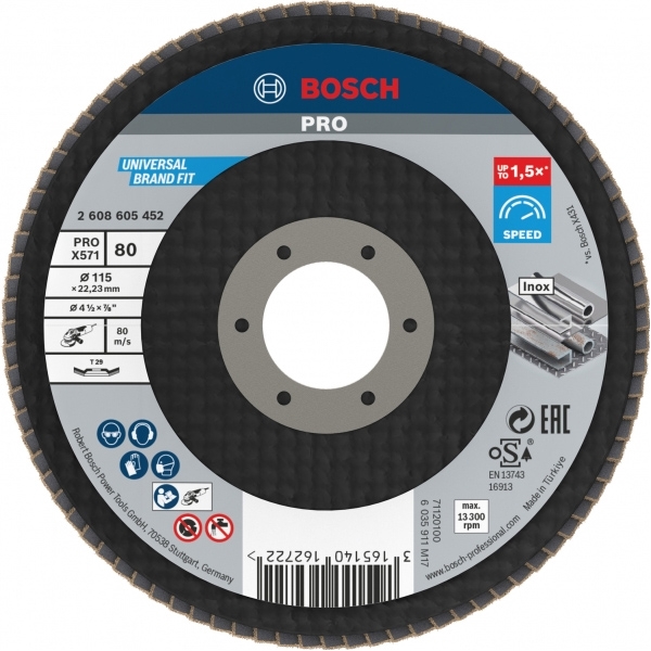 imagine Bosch - PRO X571 - Disc lamelar, profil convex,  115x22.2 mm, granulatie 80