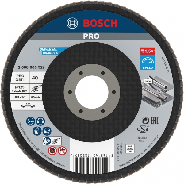 imagine Bosch - PRO X571 - Disc lamelar, profil convex,  125x22.2 mm, granulatie 40