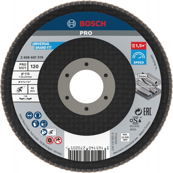 imagine Bosch - PRO X571 - Disc lamelar, profil convex,  115x22.2 mm, granulatie 120