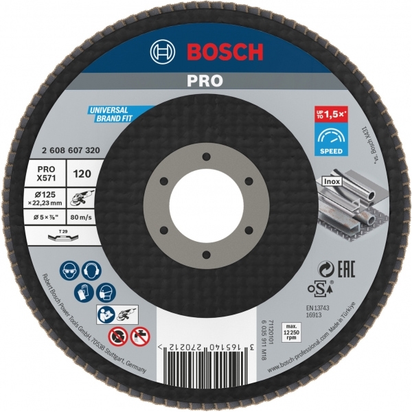 imagine Bosch - PRO X571 - Disc lamelar, profil convex,  125x22.2 mm, granulatie 120