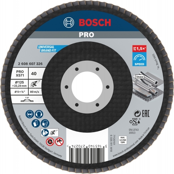 imagine Bosch - PRO X571 - Disc lamelar, profil drept,  125x22.2 mm, granulatie 40