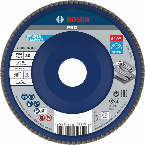 imagine Bosch - PRO X571 - Disc lamelar, profil drept,  115x22.2 mm, granulatie 80