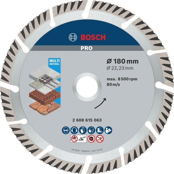 imagine Bosch - PRO Multi Material - Disc diamantat de taiere segmentat,  180x22.2x2.4 mm, taiere uscata