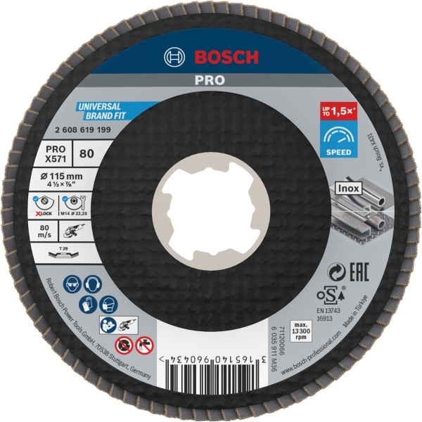 imagine Bosch - PRO X571 - Disc lamelar, profil convex, X-LOCK, 115x22.2 mm, granulatie 80