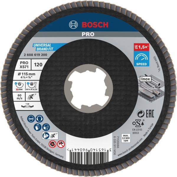 imagine Bosch - PRO X571 - Disc lamelar, profil convex, X-LOCK, 115x22.2 mm, granulatie 120
