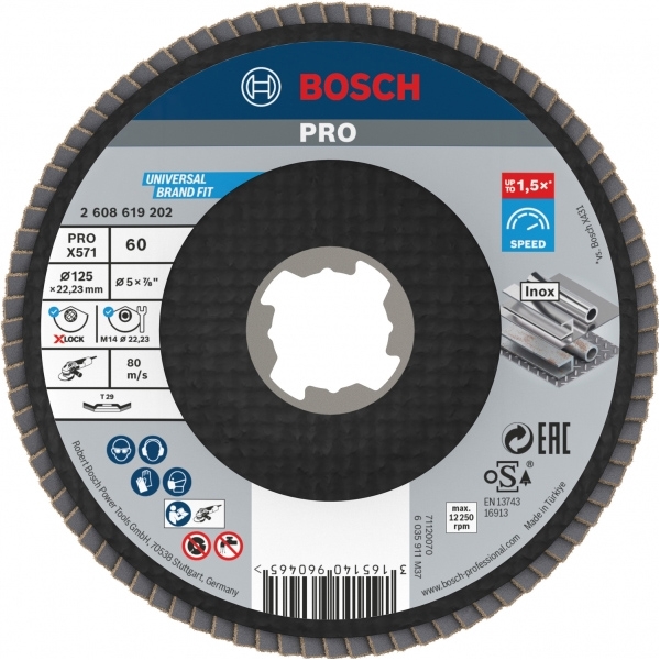 imagine Bosch - PRO X571 - Disc lamelar, profil convex, X-LOCK, 125x22.2 mm, granulatie 60