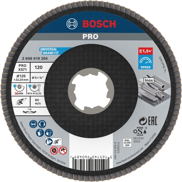 imagine Bosch - PRO X571 - Disc lamelar, profil convex, X-LOCK, 125x22.2 mm, granulatie 120