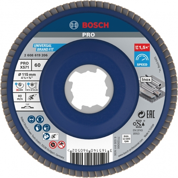 imagine Bosch - PRO X571 - Disc lamelar, profil drept, X-LOCK, 115x22.2 mm, granulatie 60