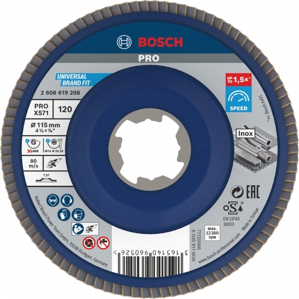 imagine Bosch - PRO X571 - Disc lamelar, profil drept, X-LOCK, 115x22.2 mm, granulatie 120