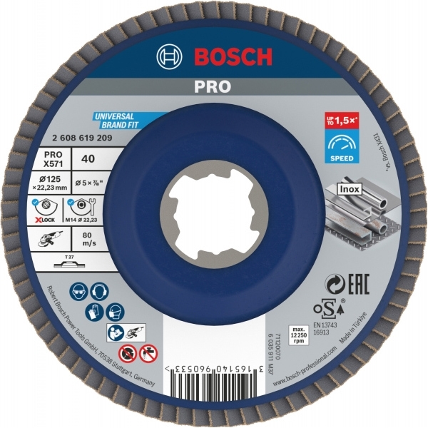 imagine Bosch - PRO X571 - Disc lamelar, profil drept, X-LOCK, 125x22.2 mm, granulatie 40