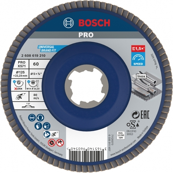 imagine Bosch - PRO X571 - Disc lamelar, profil drept, X-LOCK, 125x22.2 mm, granulatie 60