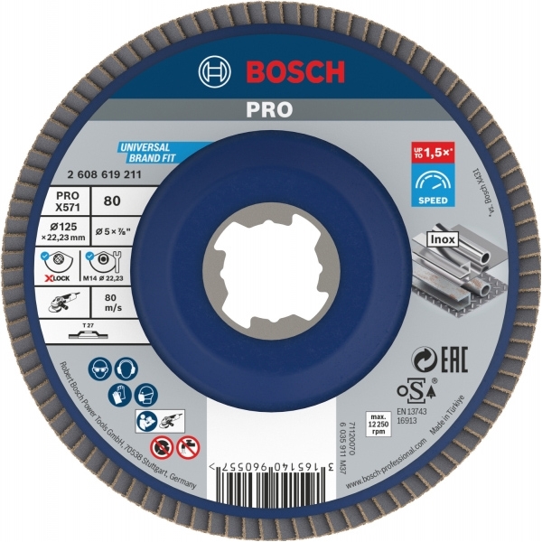 imagine Bosch - PRO X571 - Disc lamelar, profil drept, X-LOCK, 125x22.2 mm, granulatie 80