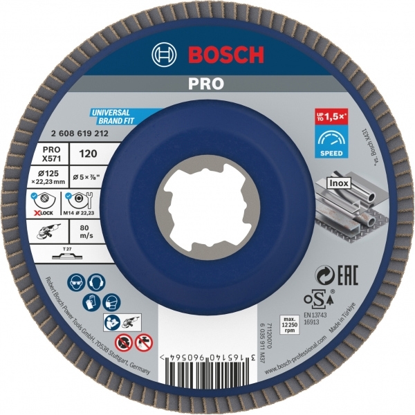 imagine Bosch - PRO X571 - Disc lamelar, profil drept, X-LOCK, 125x22.2 mm, granulatie 120