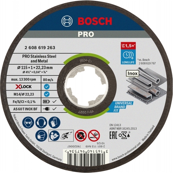 imagine Bosch - PRO Stainless Steel and Metal - Disc taiere inox si metal, X-LOCK, 115x22.2x1 mm, 1 buc