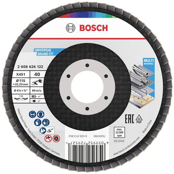 imagine Bosch - X451 - Disc lamelar, profil convex,  115x22.2 mm, granulatie 40