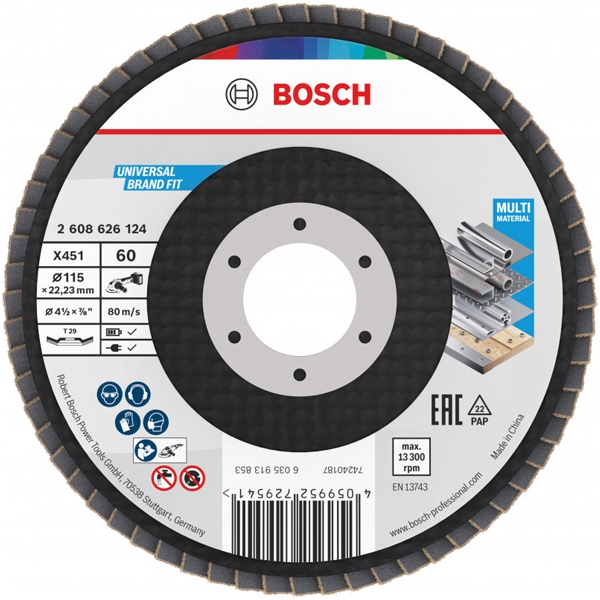 imagine Bosch - X451 - Disc lamelar, profil convex,  115x22.2 mm, granulatie 60