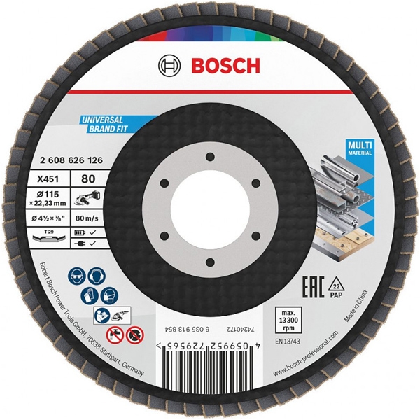 imagine Bosch - X451 - Disc lamelar, profil convex,  115x22.2 mm, granulatie 80