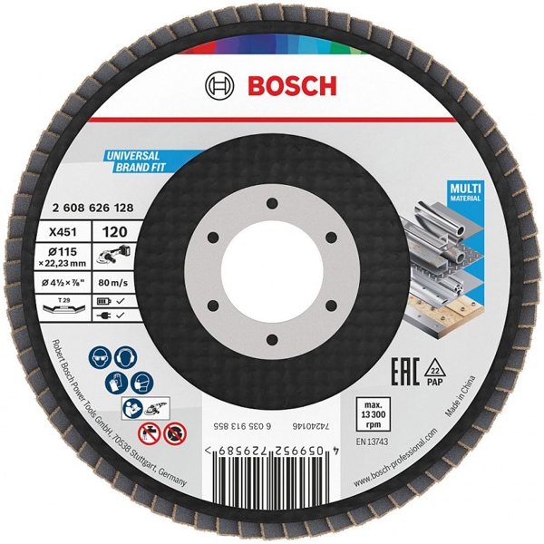 imagine Bosch - X451 - Disc lamelar, profil convex,  115x22.2 mm, granulatie 120