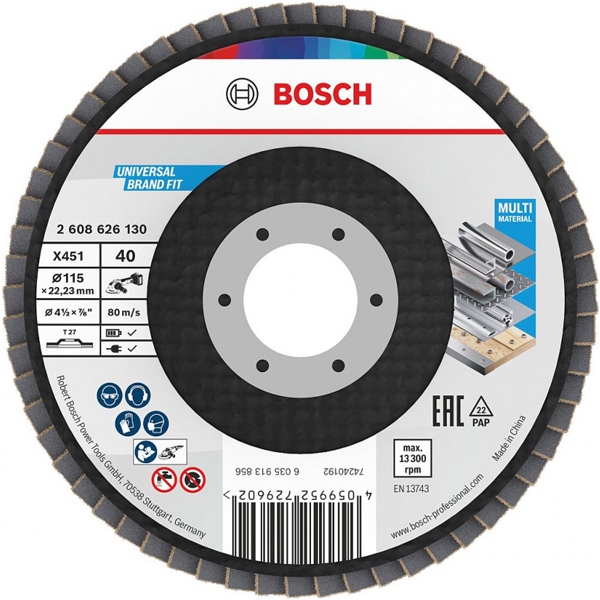 imagine Bosch - X451 - Disc lamelar, profil drept,  115x22.2 mm, granulatie 40